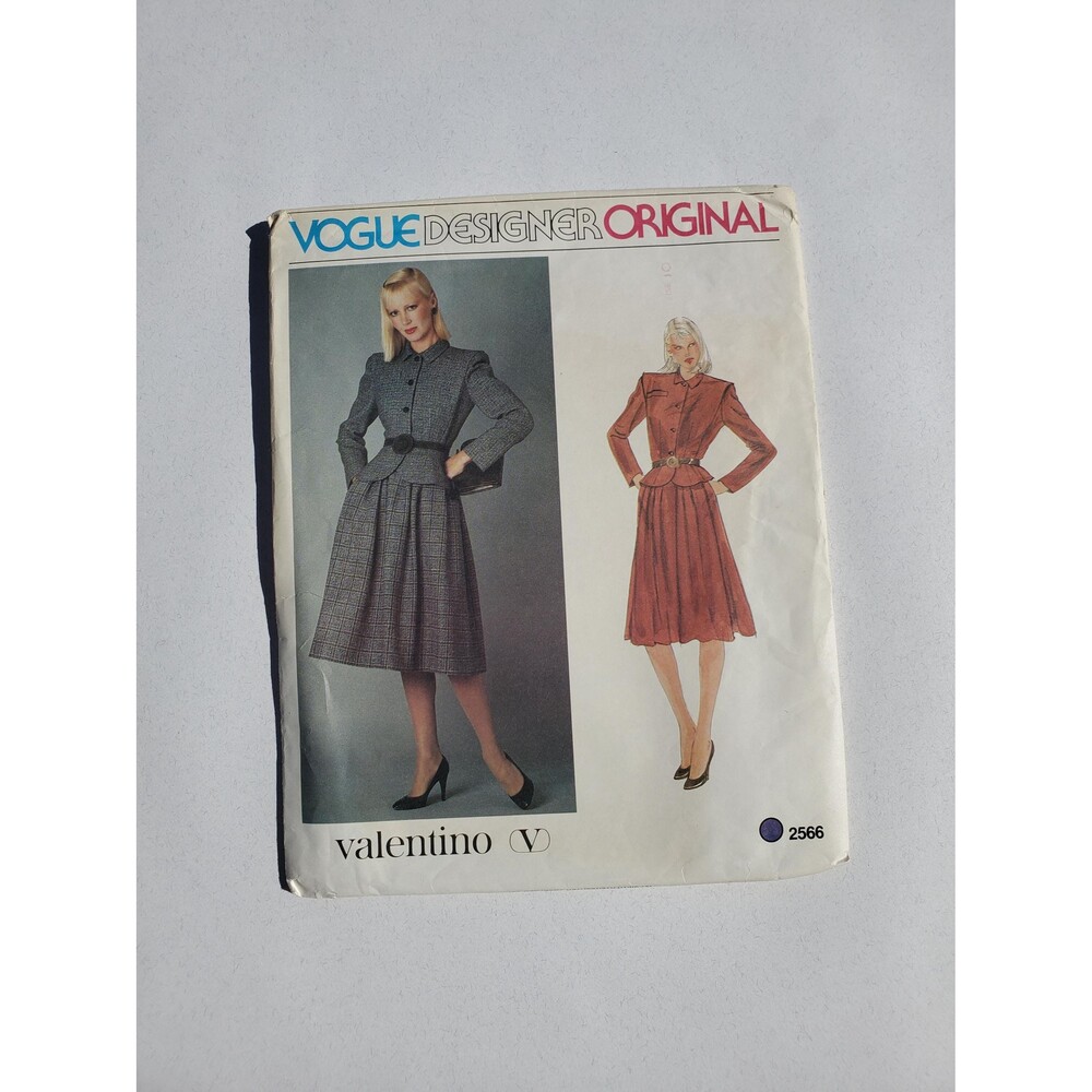 1980s Vogue 2566 Valentino Jacket & Skirt Pattern – Misses Size 10, Uncut